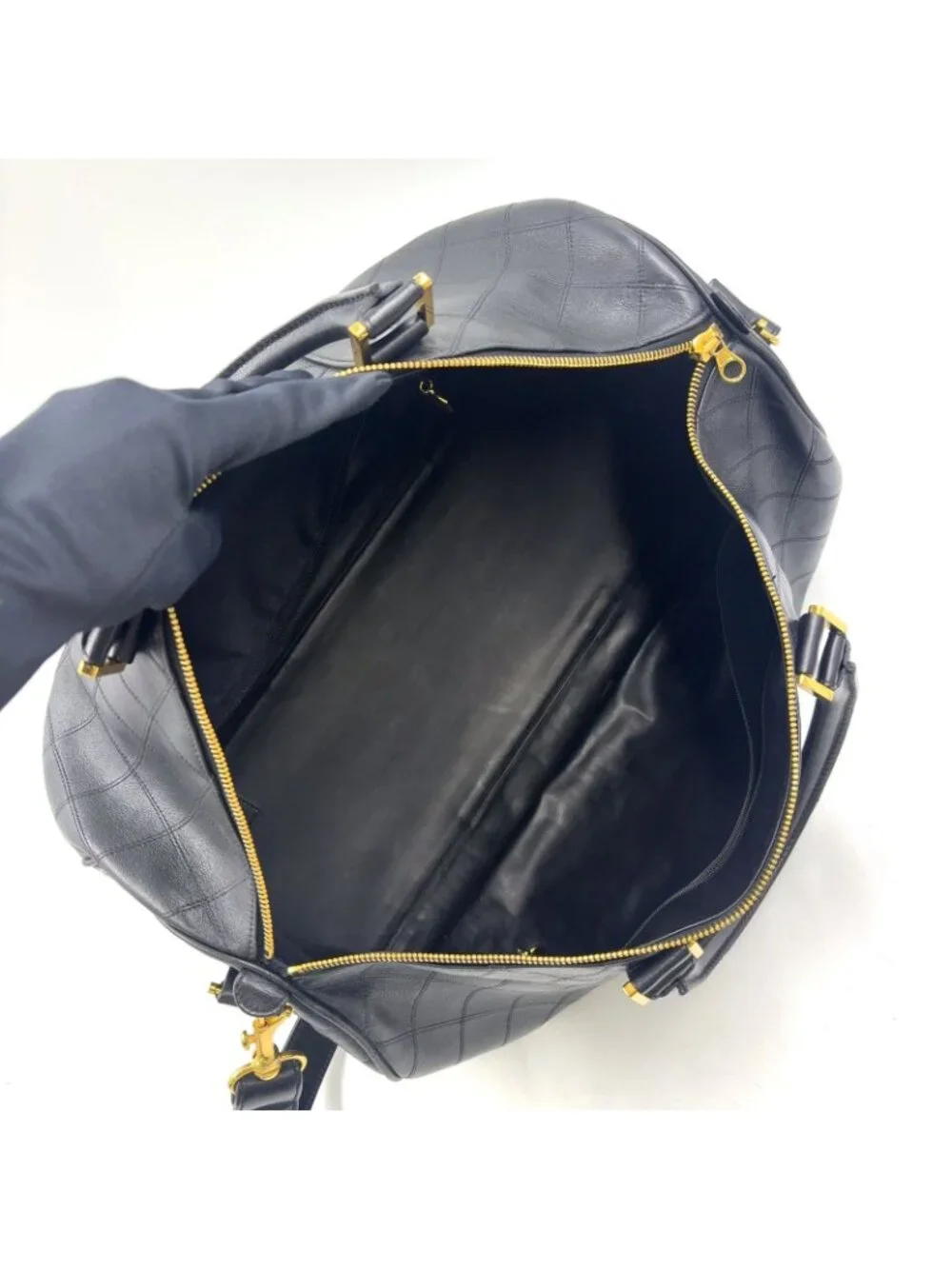 Chanel Bicolor 2-Way Leather Black Boston Bag Gold